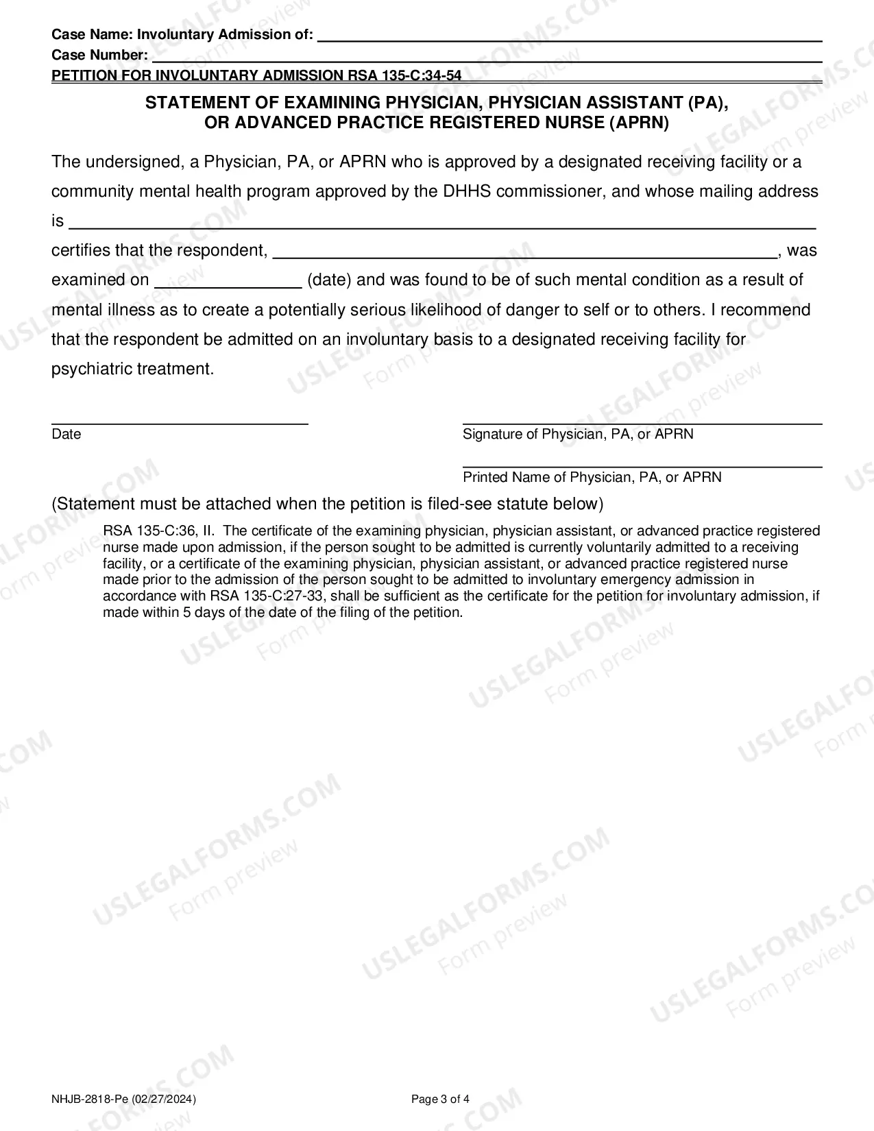 Preview Petition for Involuntary Admission