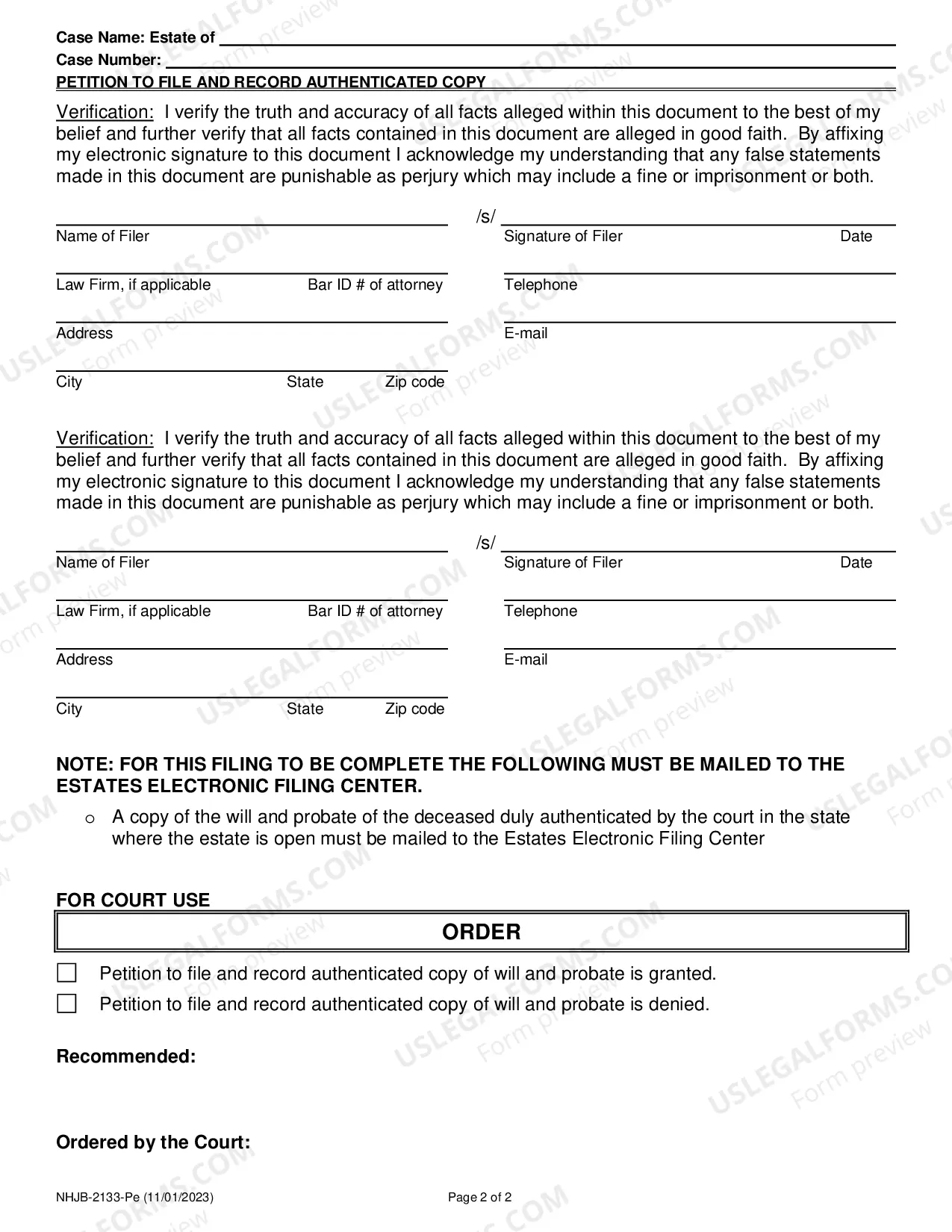 Preview Petition to File and Record Authenticated Copy of Will and Probate