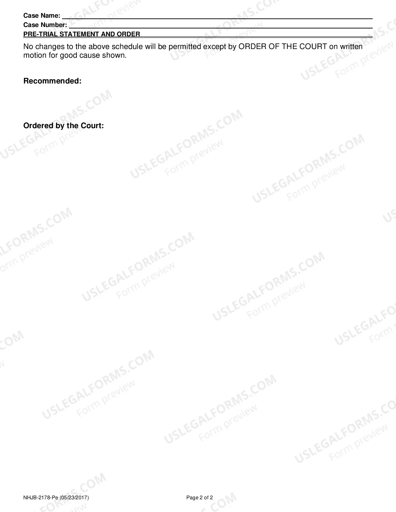 Preview Pre-trial Statement and Order- Efiling Only