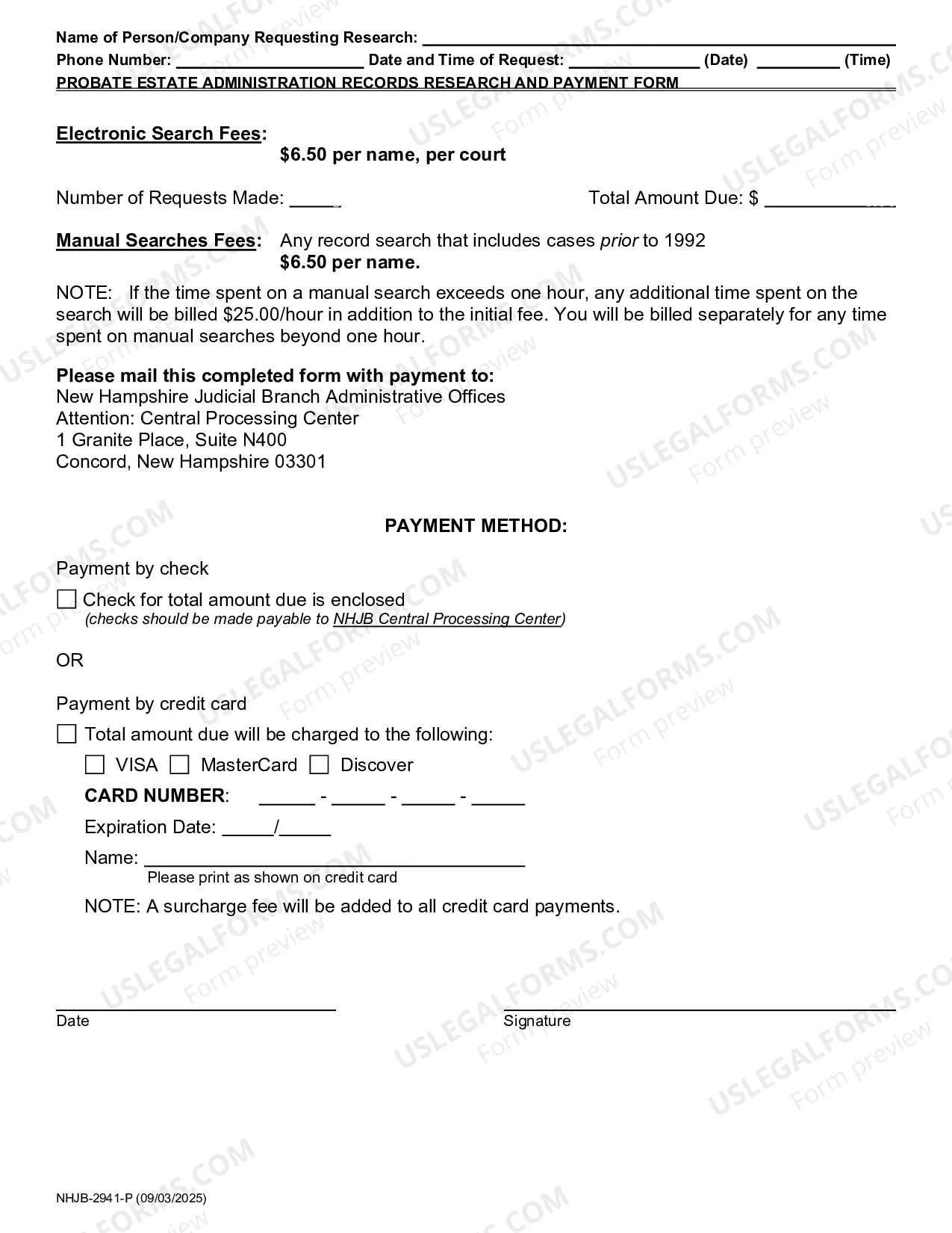 Preview Probate Estate Administration Records Research and Payment Form