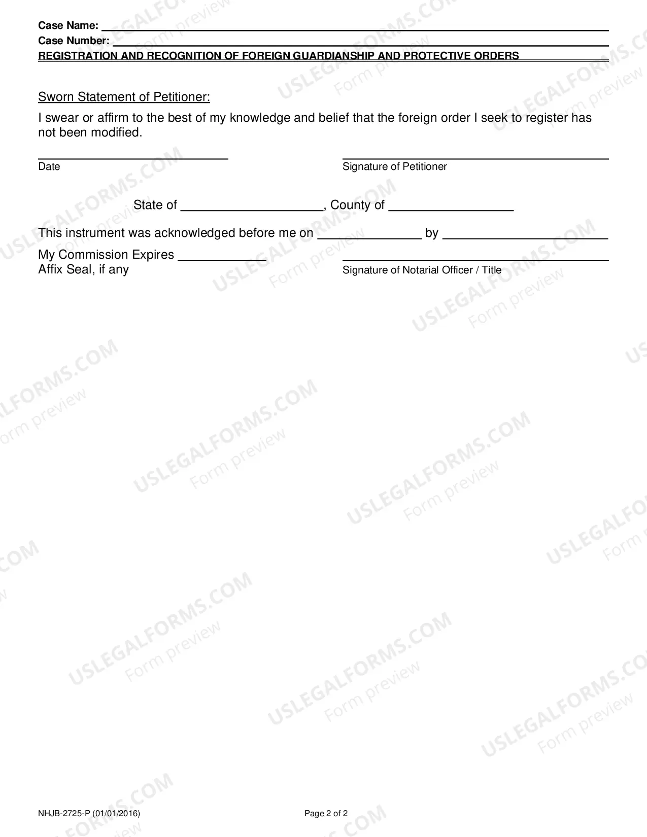 Preview Registration/Recognition of Foreign Guardianship & Protective Orders