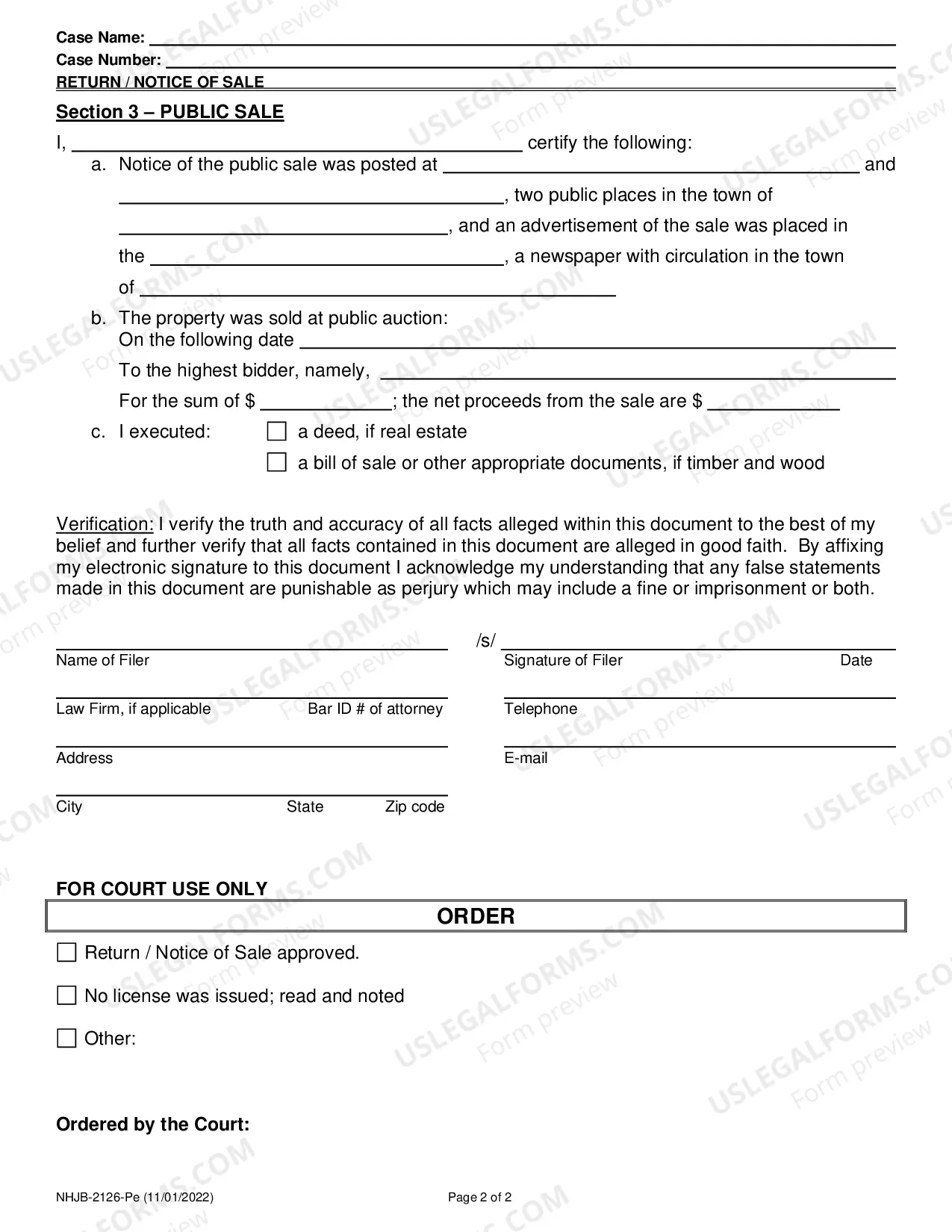 Preview Return/Notice of Sale- Efiling Only