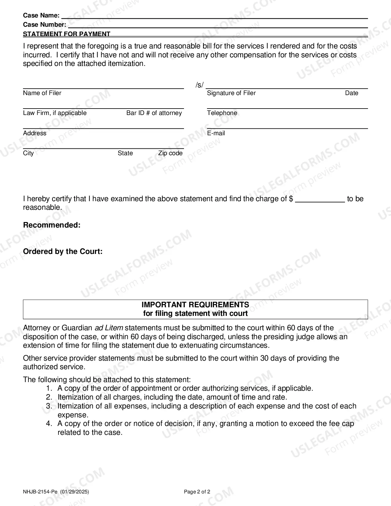 Preview Statement for Payment- Efiling Only