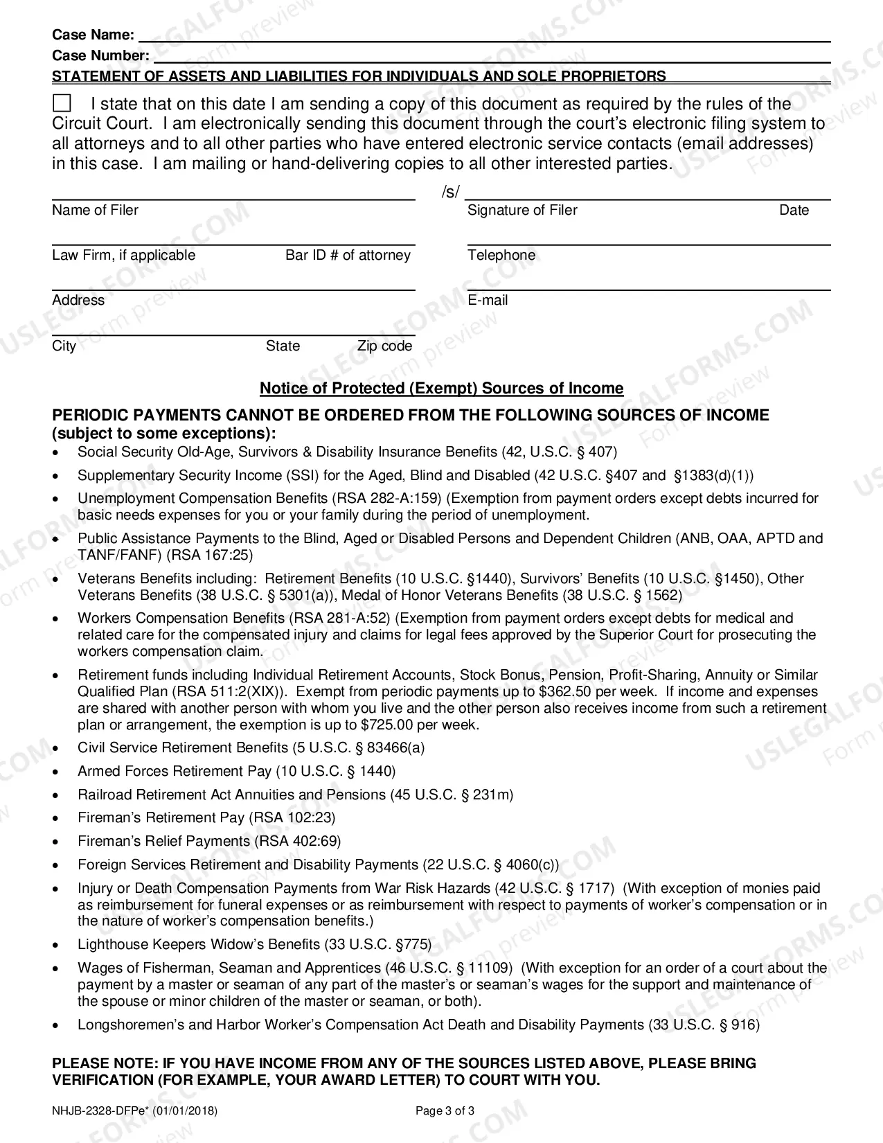 Preview Statement of Assets & Liabilities - Individual