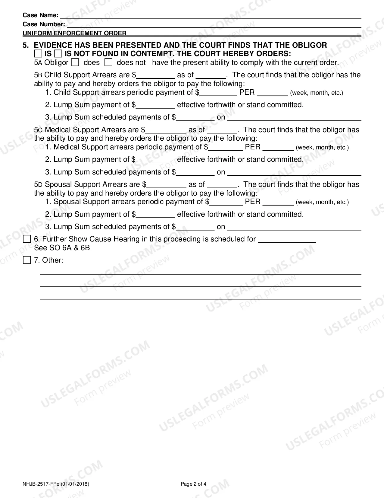 Preview Uniform Enforcement Order- Efiling Only