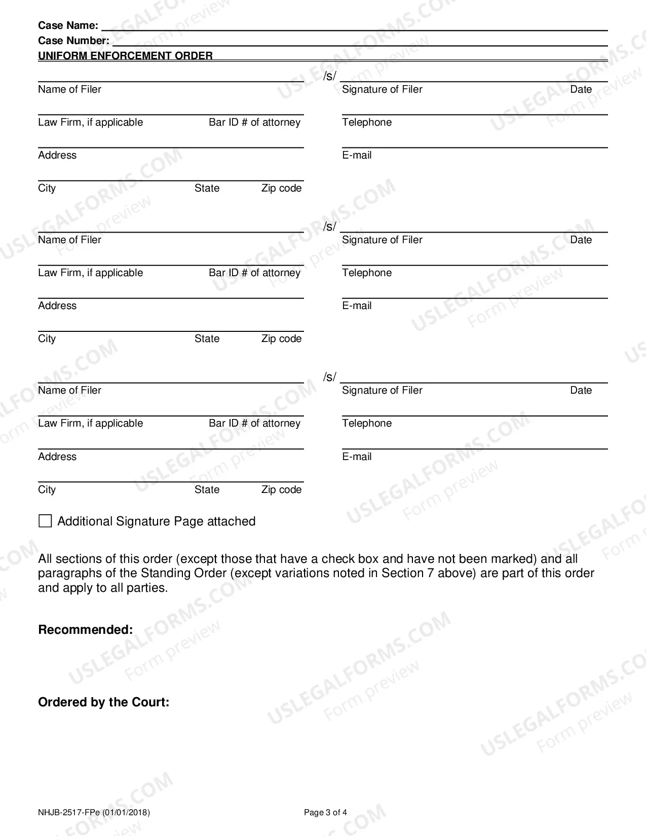 Preview Uniform Enforcement Order- Efiling Only