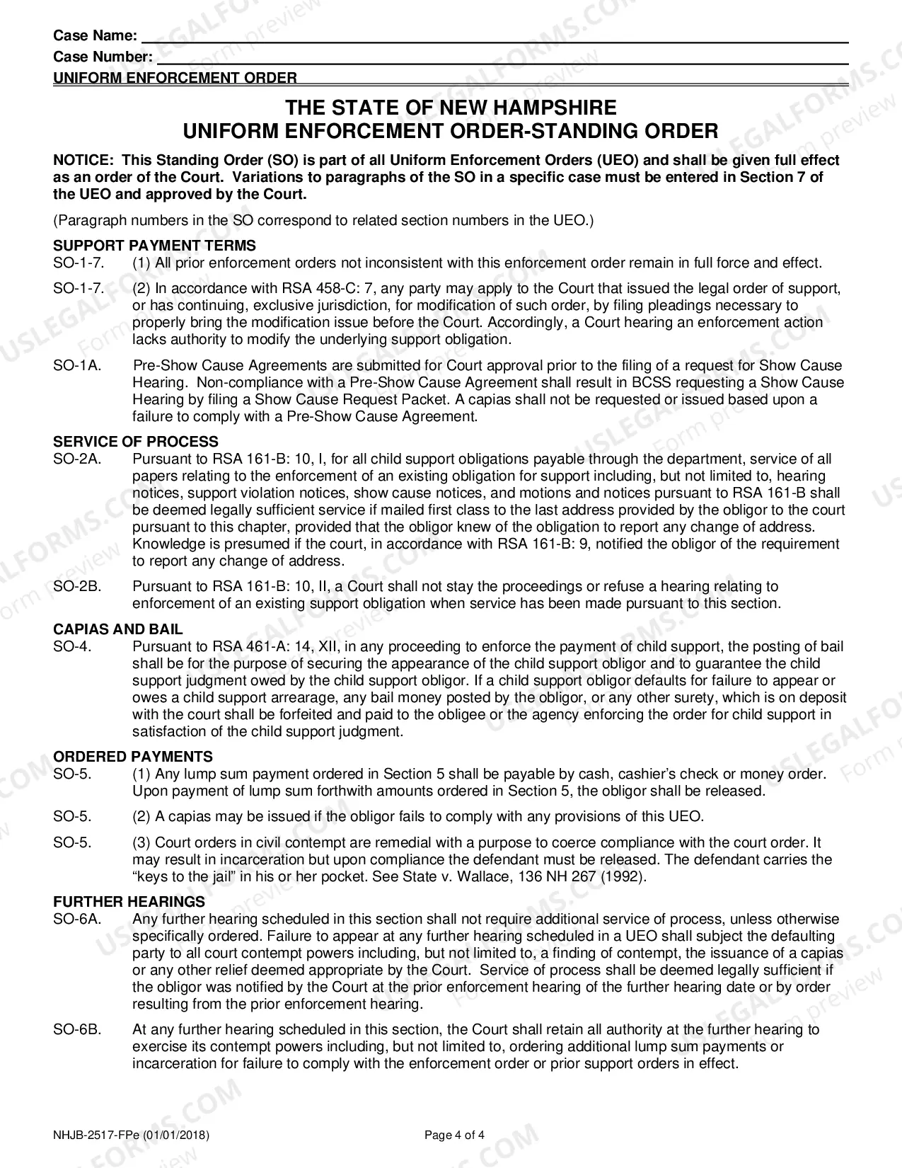 Preview Uniform Enforcement Order- Efiling Only
