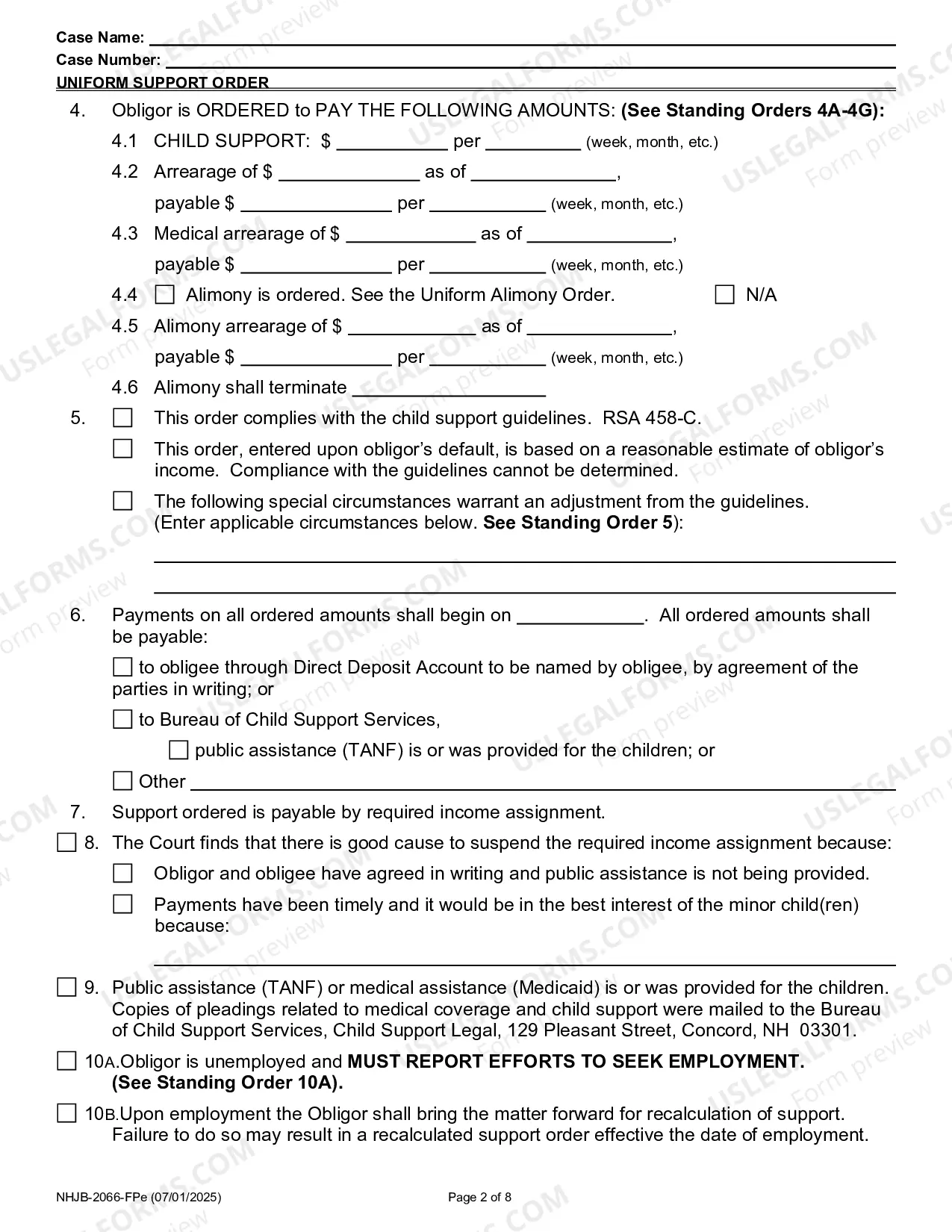 Preview Uniform Support Order- Efiling Only