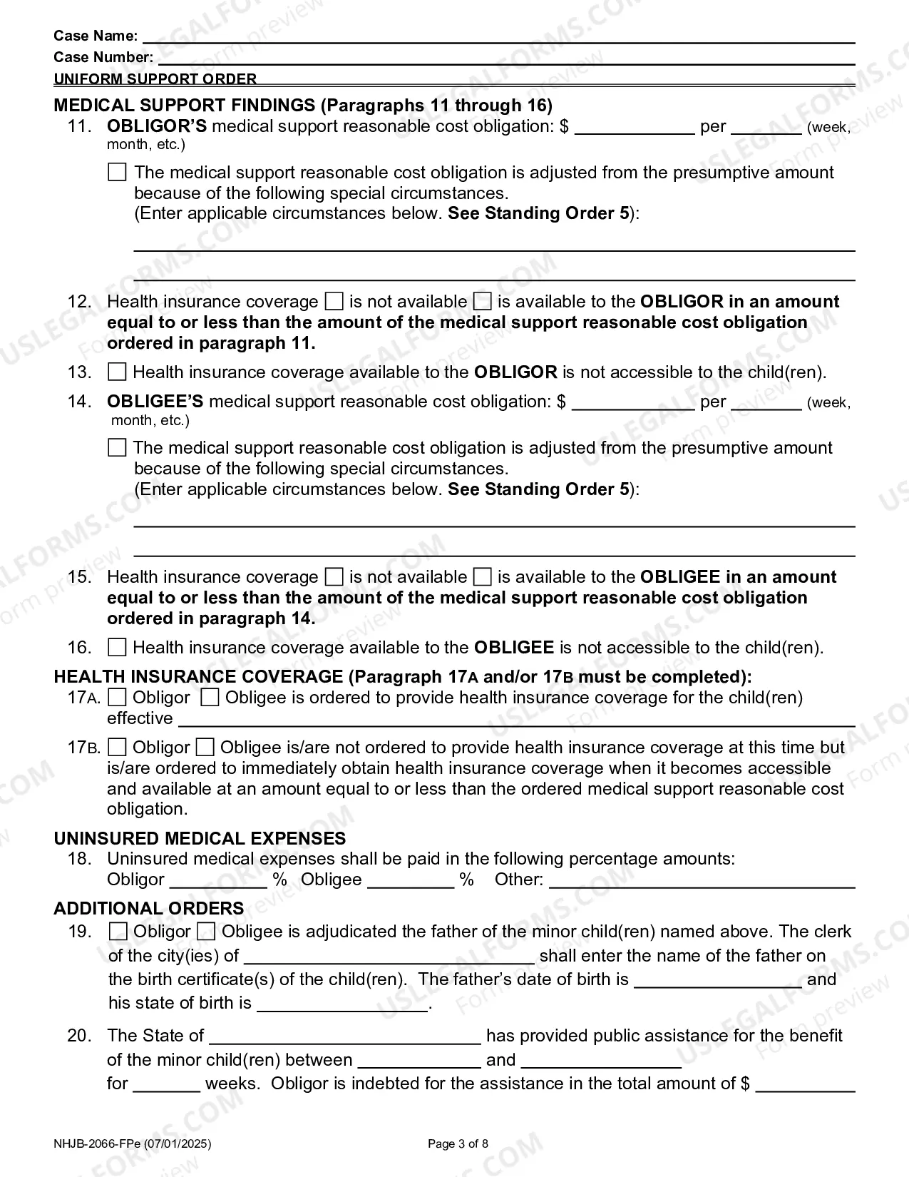 Preview Uniform Support Order- Efiling Only