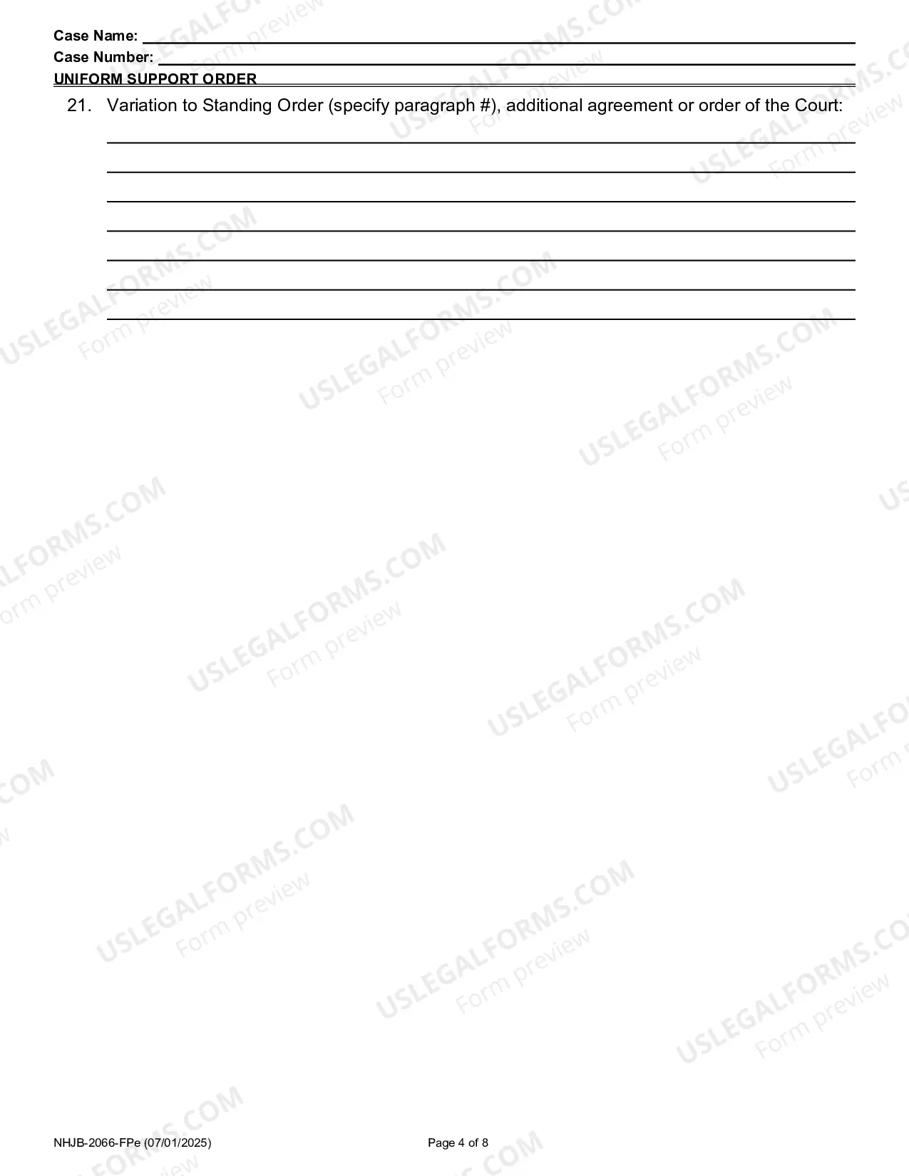 Preview Uniform Support Order- Efiling Only
