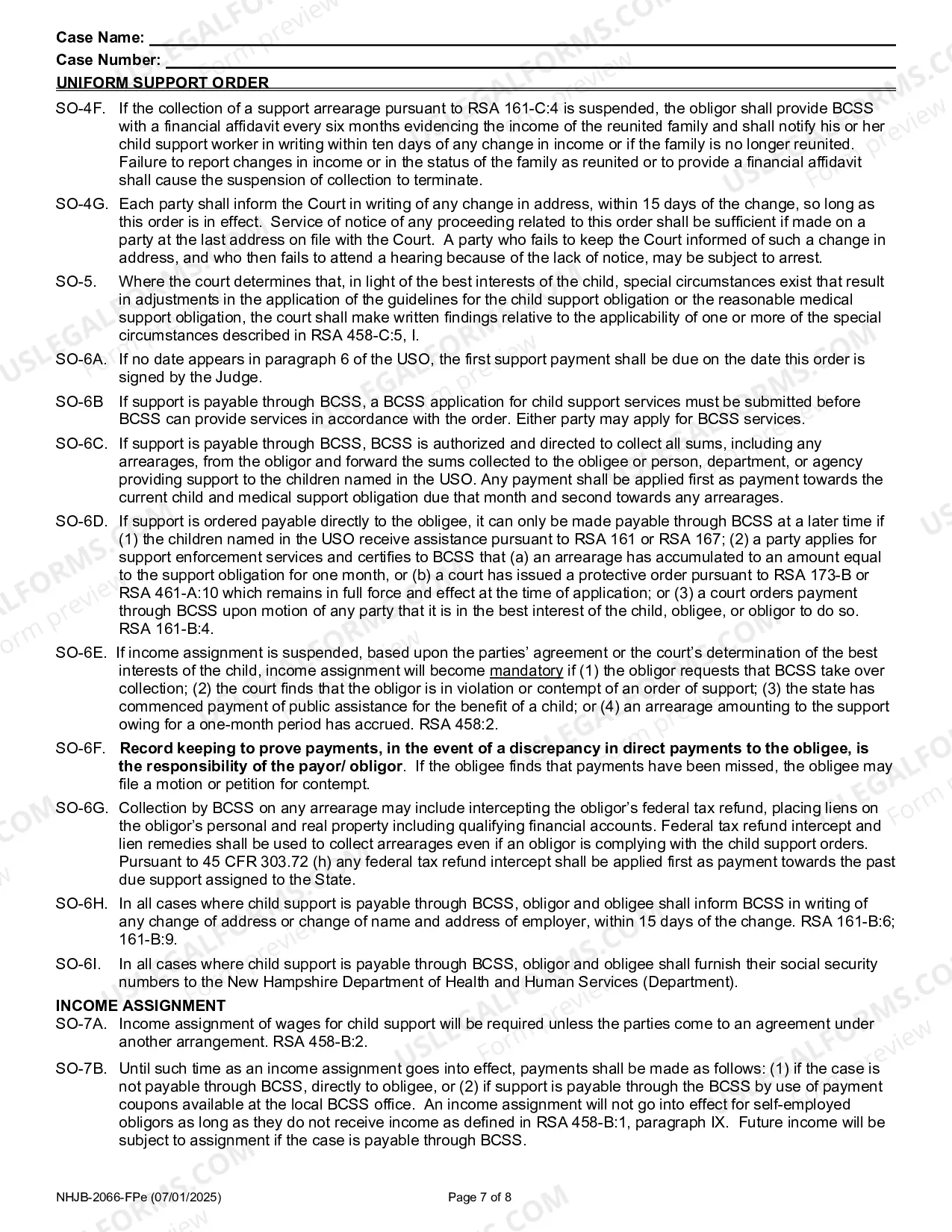 Preview Uniform Support Order- Efiling Only
