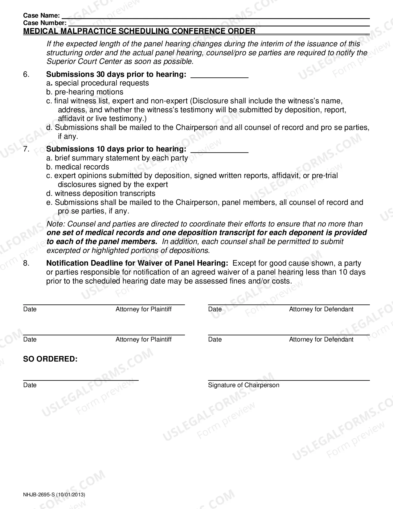 Preview Medical Malpractice Scheduling Conference Order