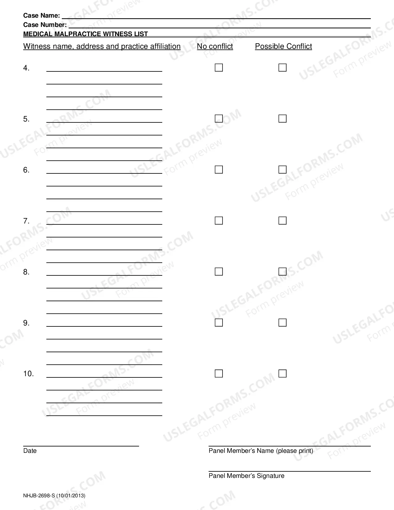 Preview Medical Malpractice Screening Panel Witness List