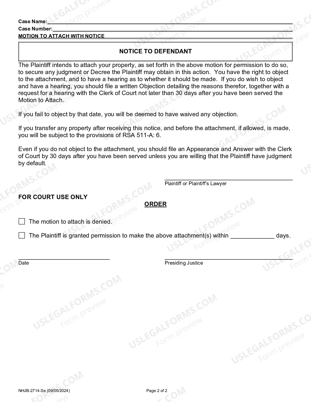 Preview Motion to Attach with Notice