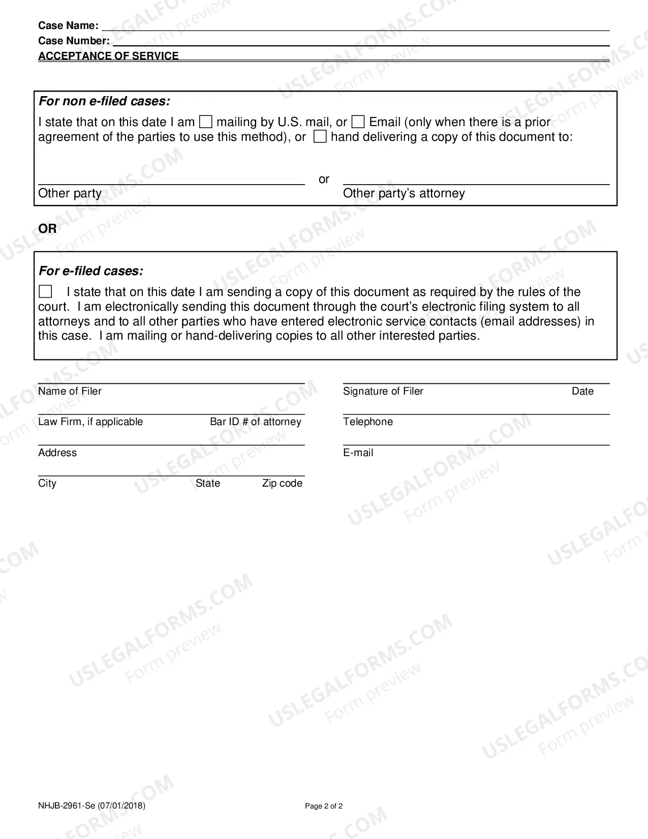 Preview Acceptance of Service