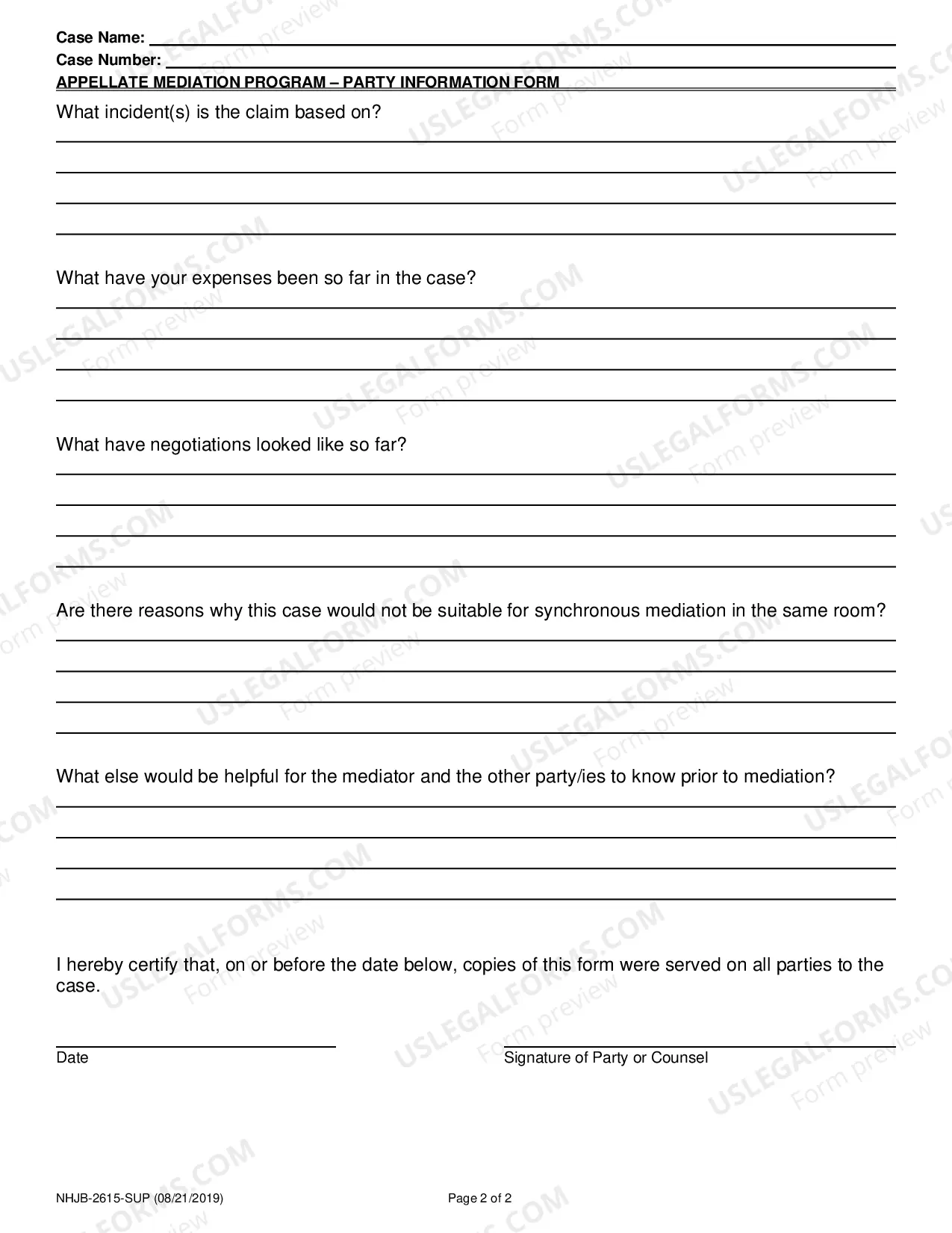 Preview Appellate Mediation Program Party Information Form