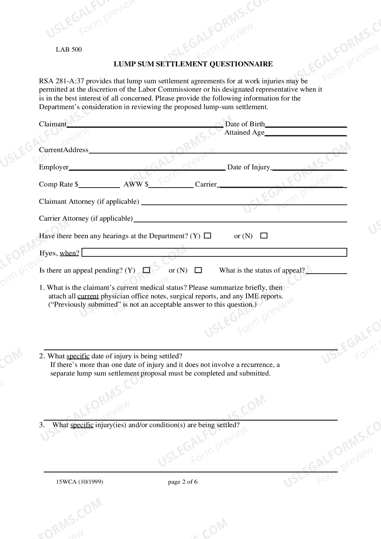 Preview Lump Sum Settlement Forms