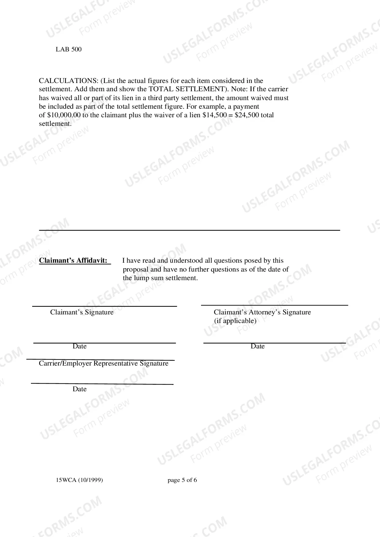 Preview Lump Sum Settlement Forms