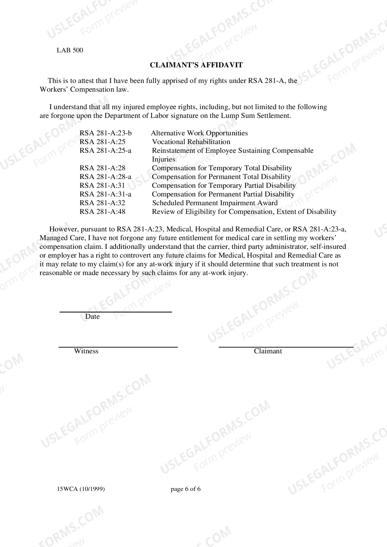 Preview Lump Sum Settlement Forms