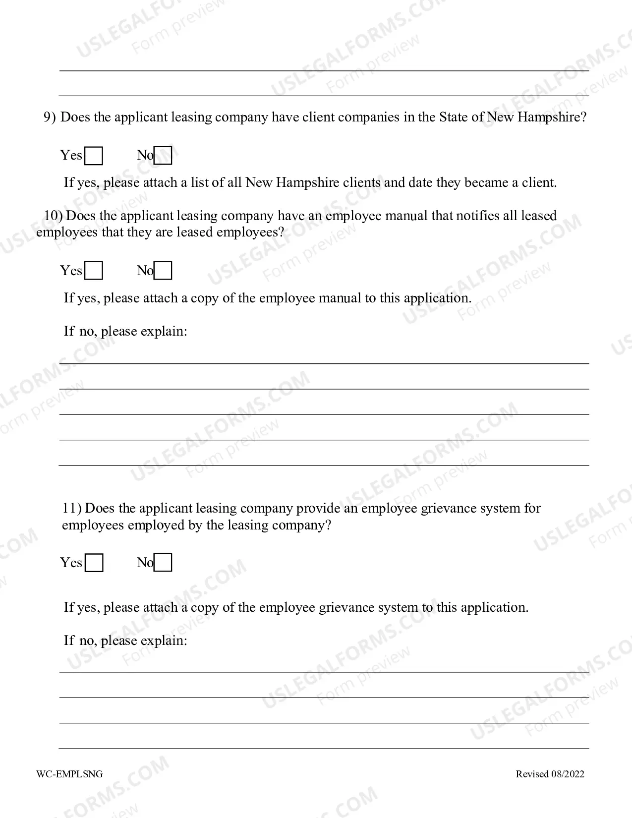 Preview Employee Leasing Initial Application