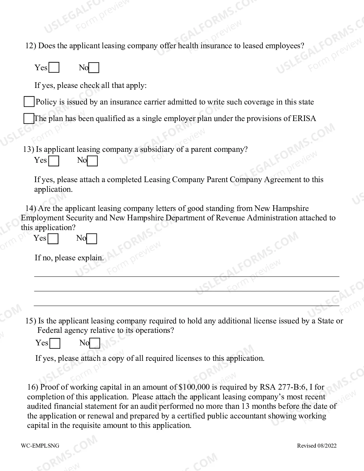 Preview Employee Leasing Initial Application