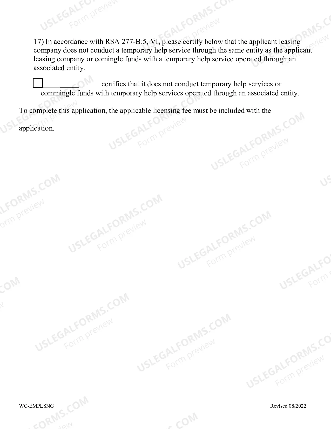 Preview Employee Leasing Renewal Application