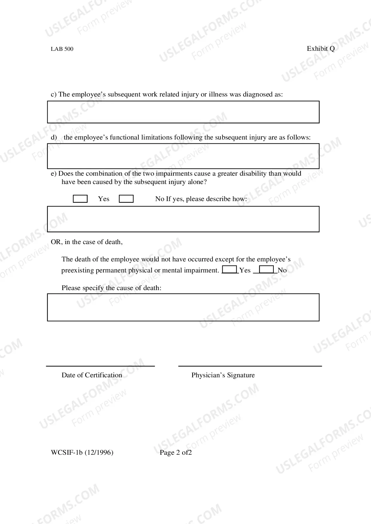 Preview Second Injury Fund Certification by Physician