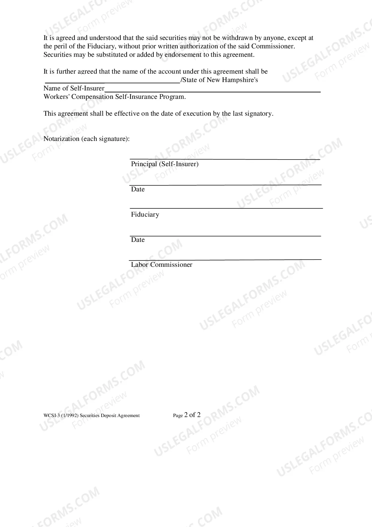 Preview Securities Deposit Agreement