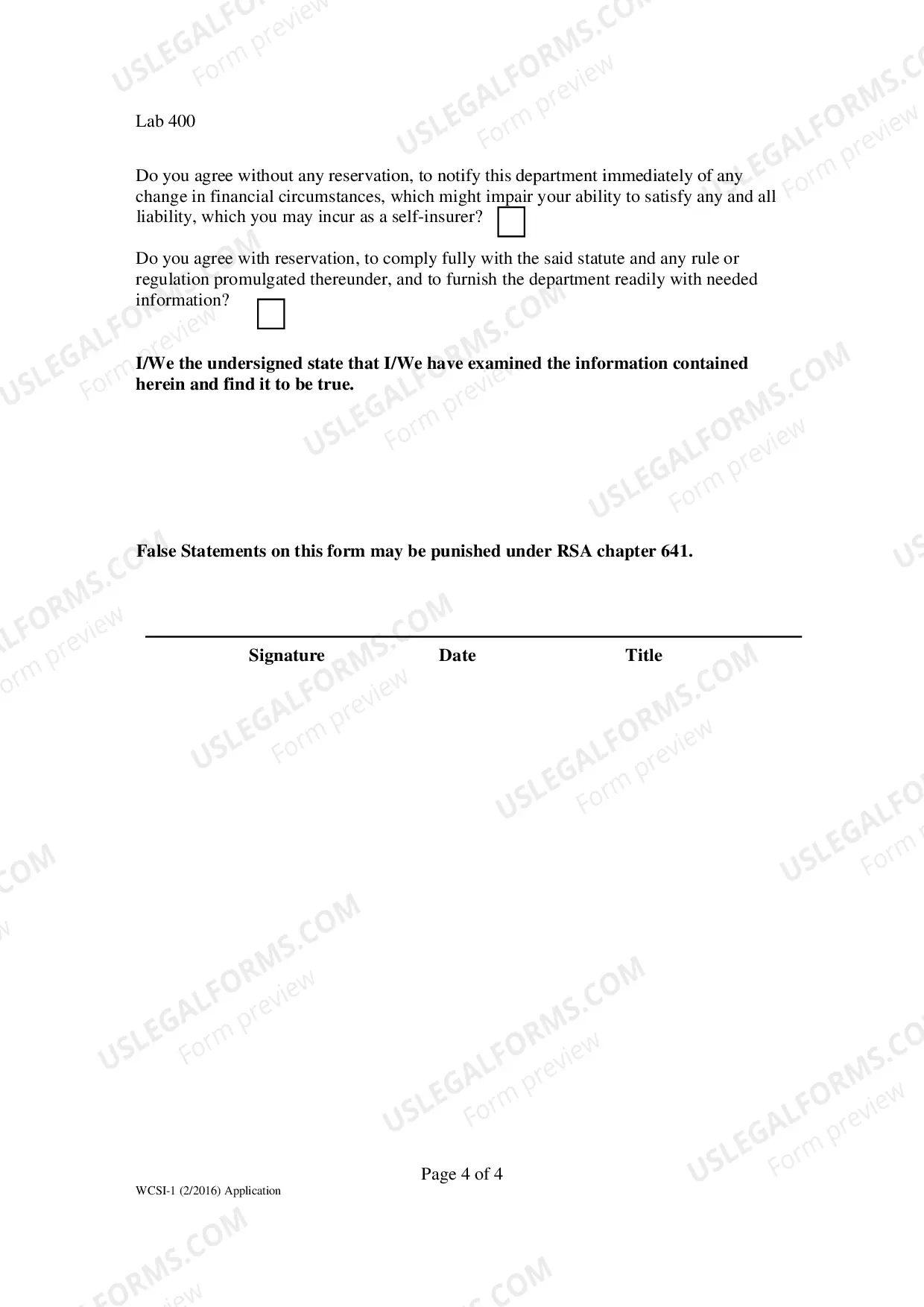 Preview Self-Insurance Application