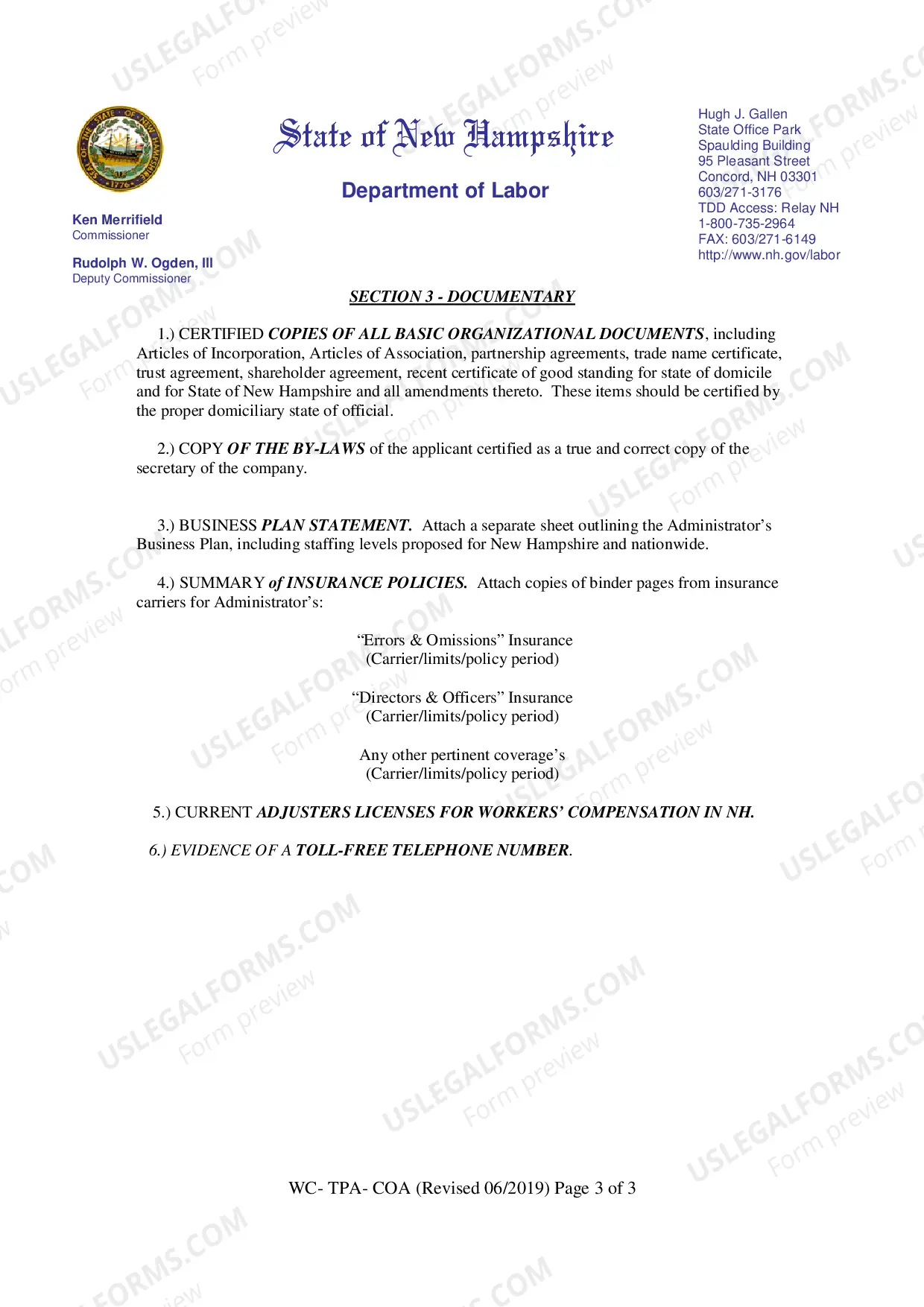 Preview Application for Certificate of Authority