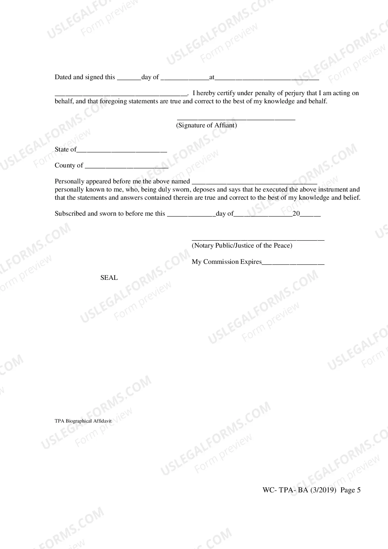 Preview Biographical Affidavit