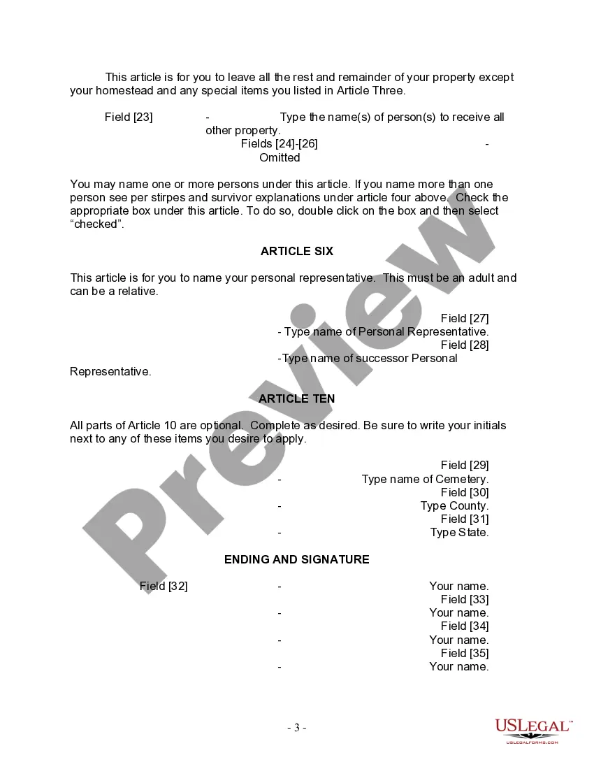 Preview Last Will and Testament for Single Person with No Children