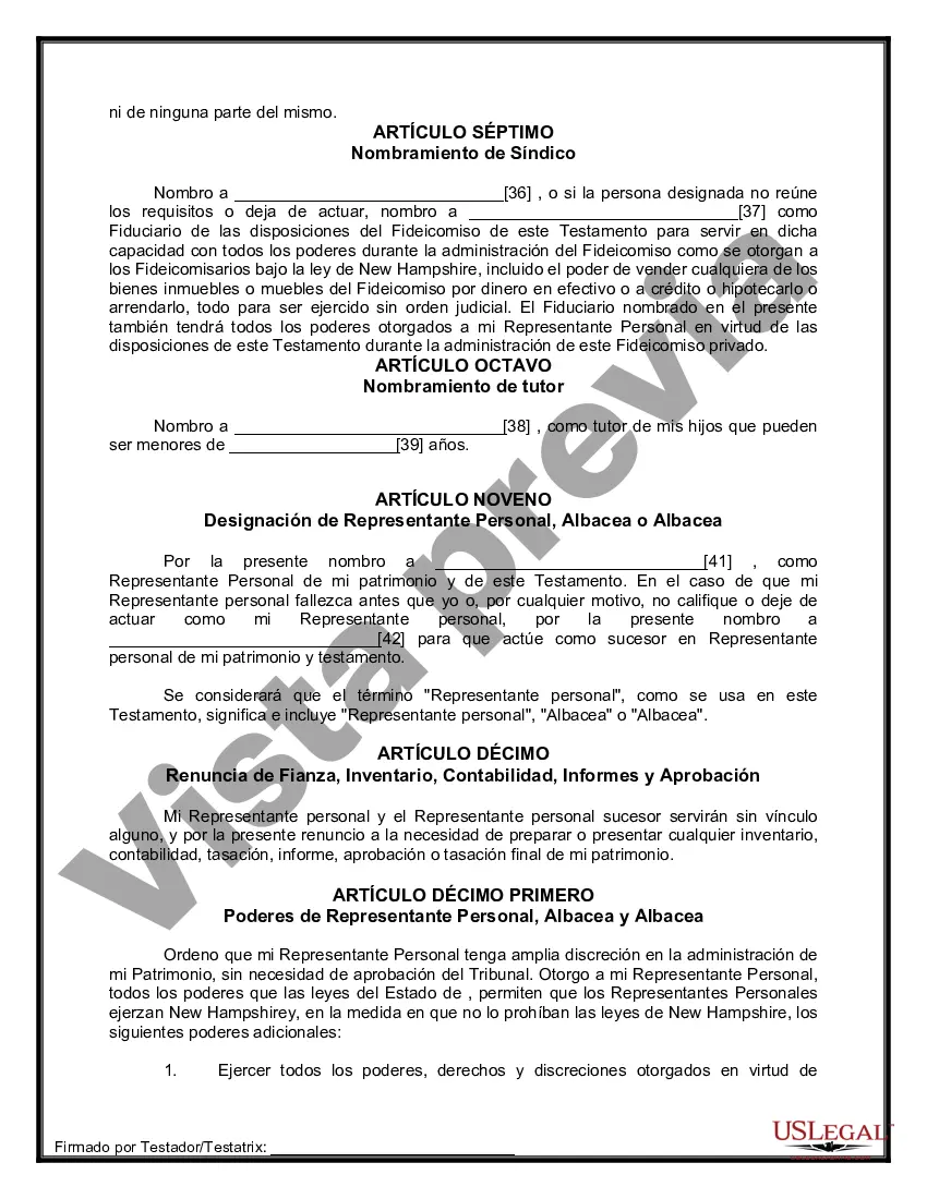 Preview Formulario Legal de Última Voluntad y Testamento para una Persona Soltera con Hijos Menores