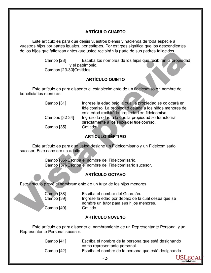 Preview Formulario Legal de Última Voluntad y Testamento para una Persona Soltera con Hijos Menores