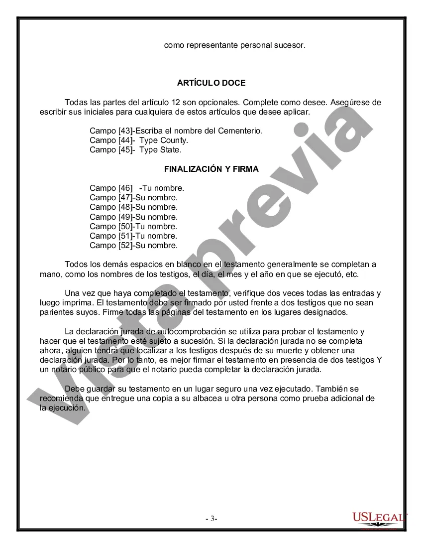 Preview Formulario Legal de Última Voluntad y Testamento para una Persona Soltera con Hijos Menores