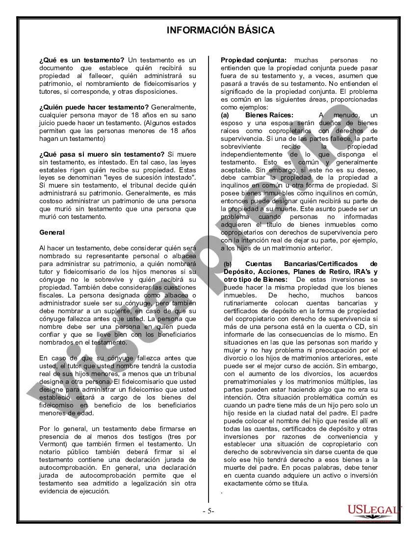 Preview Formulario Legal de Última Voluntad y Testamento para una Persona Soltera con Hijos Menores