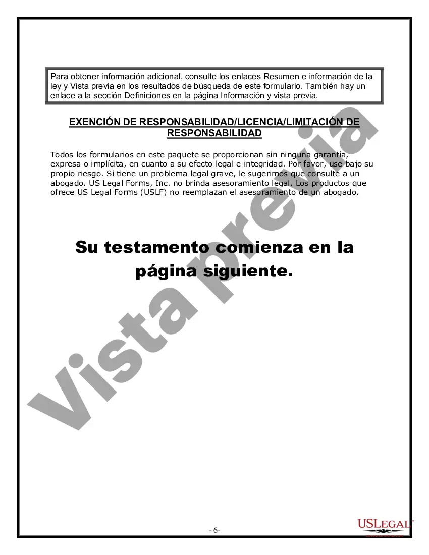 Preview Formulario Legal de Última Voluntad y Testamento para una Persona Soltera con Hijos Menores