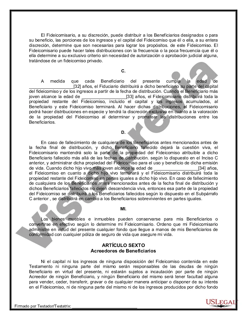 Preview Formulario Legal de Última Voluntad y Testamento para una Persona Soltera con Hijos Menores