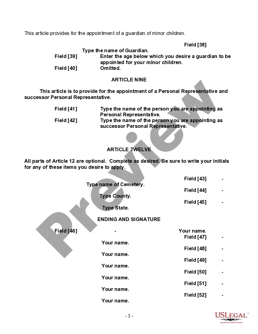 Preview Last Will and Testament for a Single Person with Minor Children