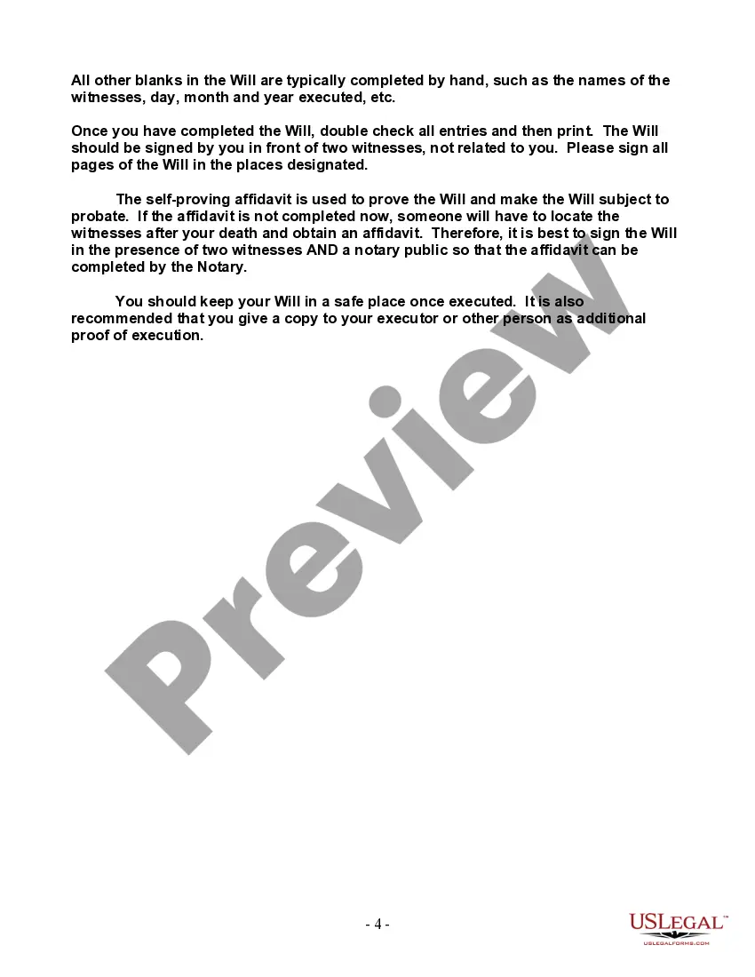 Preview Last Will and Testament for a Single Person with Minor Children