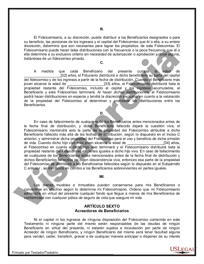 Preview Formulario Legal de Última Voluntad y Testamento para Persona Soltera con Hijos Adultos y Menores