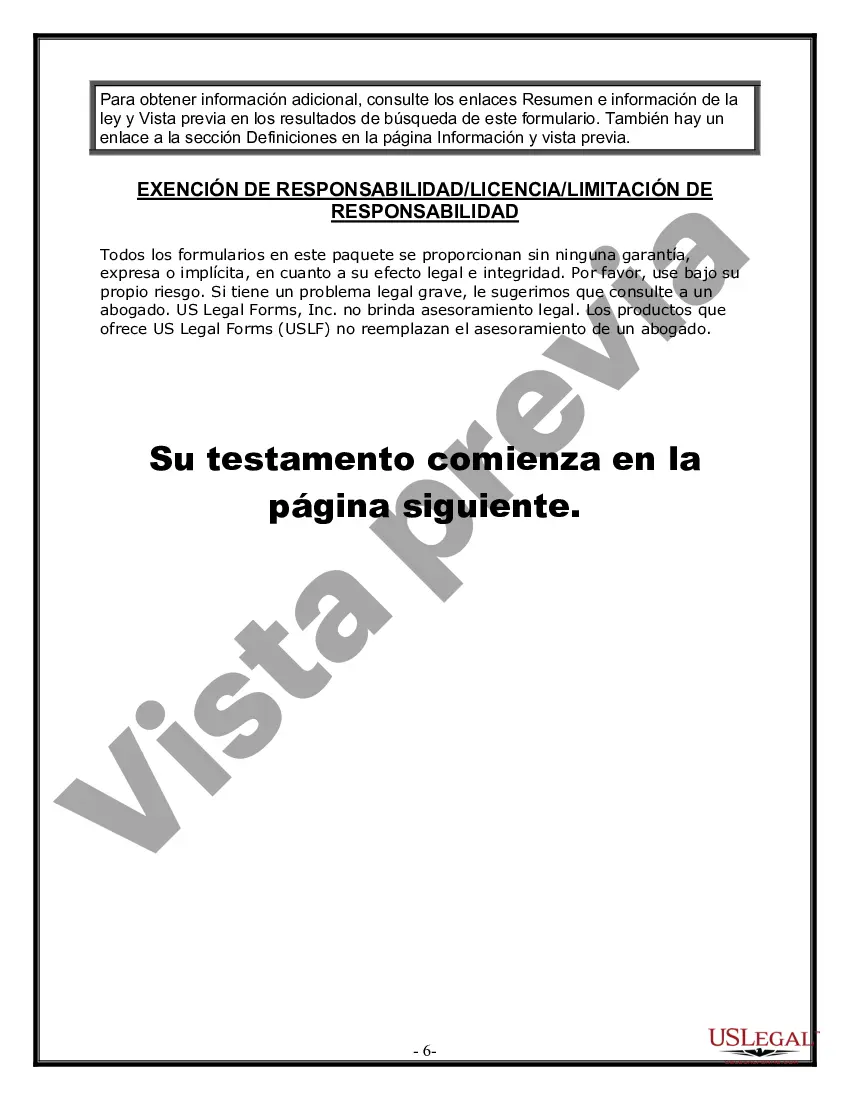 Preview Formulario Legal de Última Voluntad y Testamento para Persona Soltera con Hijos Adultos y Menores