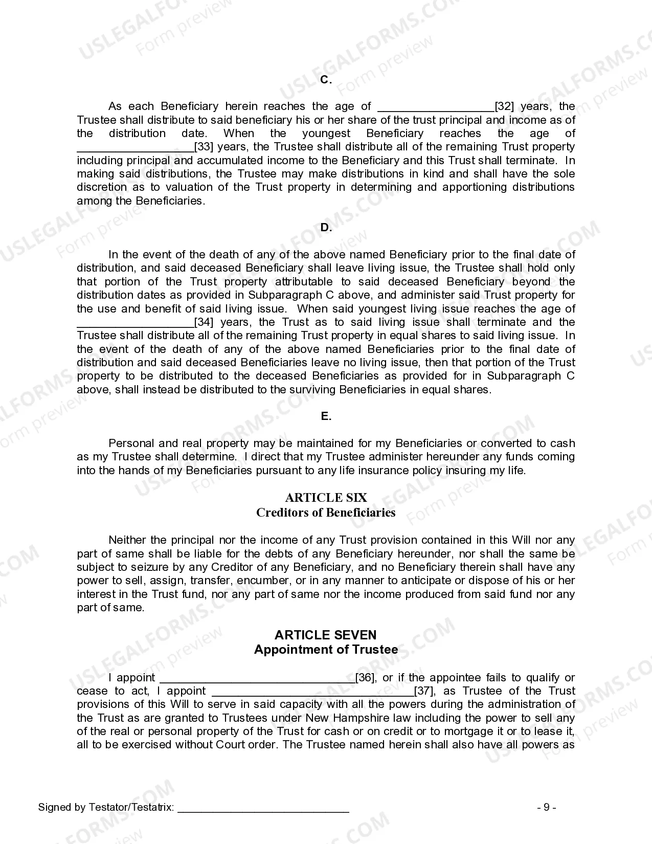 Preview Last Will and Testament for Single Person with Adult and Minor Children