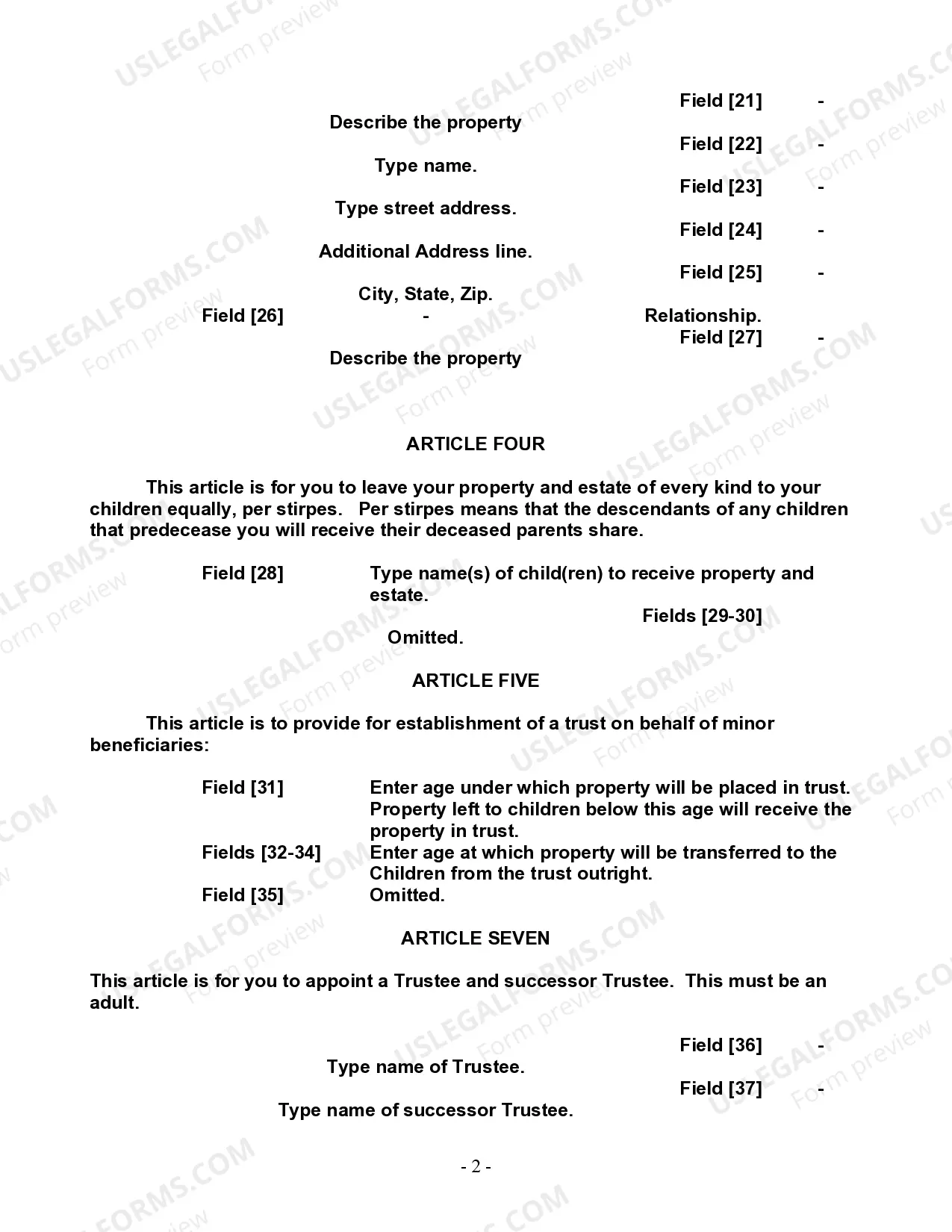 Preview Last Will and Testament for Single Person with Adult and Minor Children
