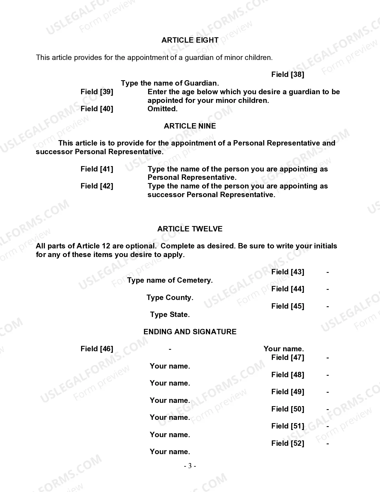 Preview Last Will and Testament for Single Person with Adult and Minor Children