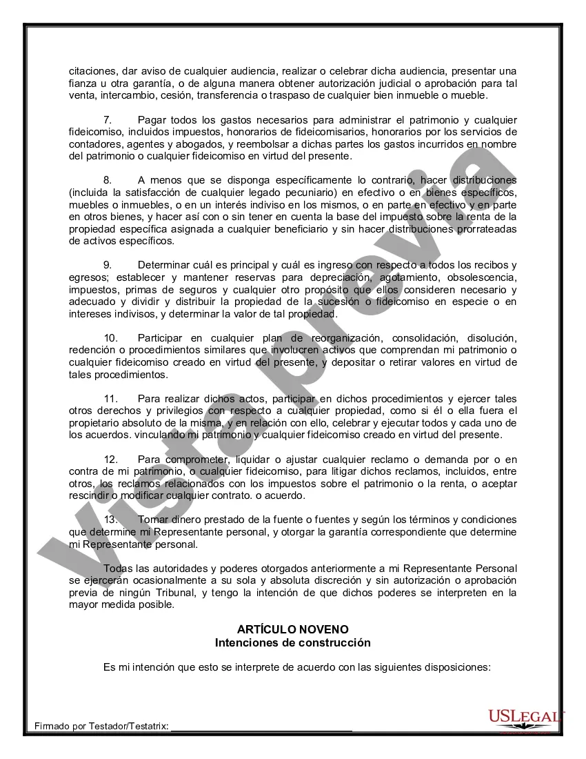 Preview Formulario Legal de Última Voluntad y Testamento para Persona Soltera con Hijos Adultos