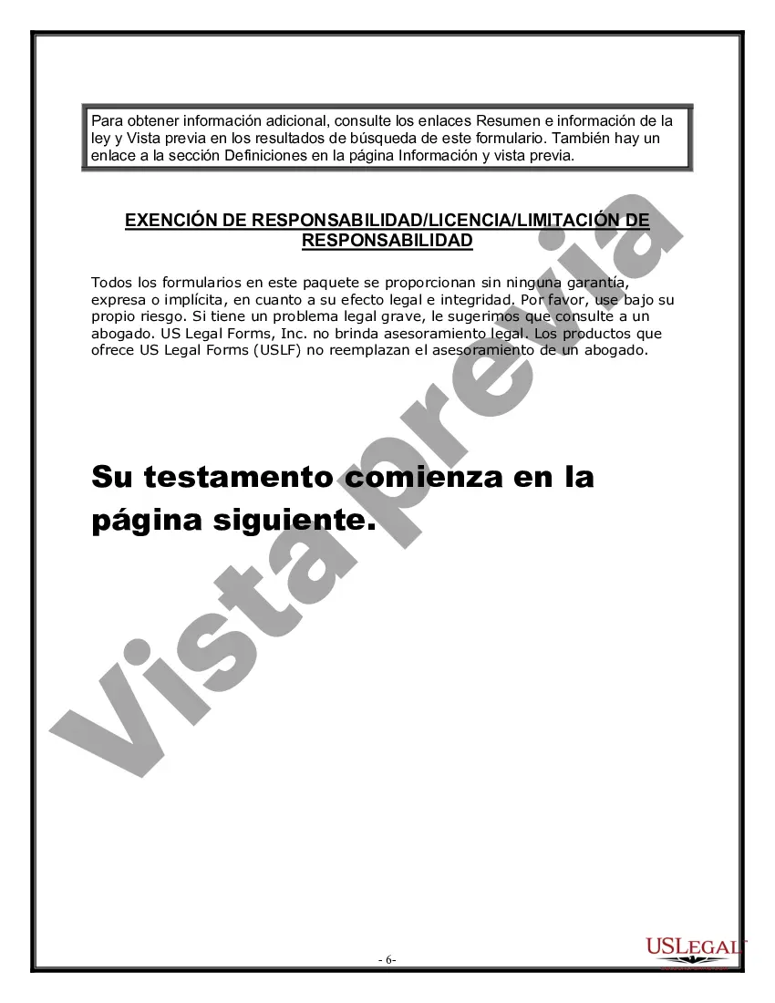 Preview Formulario Legal de Última Voluntad y Testamento para Persona Soltera con Hijos Adultos
