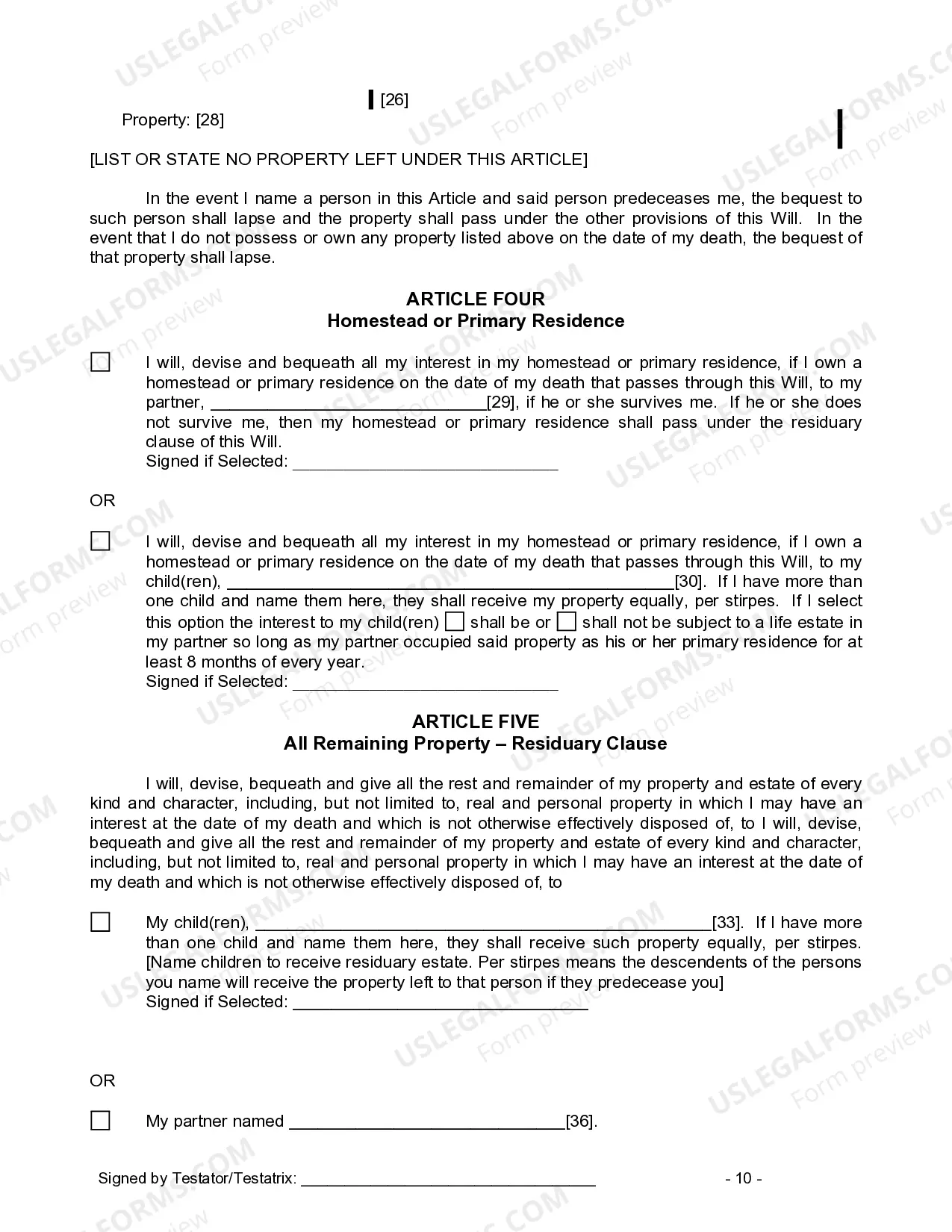 Preview Last Will and Testament for Civil Union Partner with Minor Children from Prior Marriage