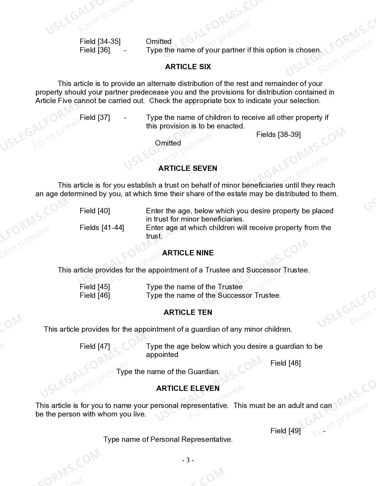 Preview Last Will and Testament for Civil Union Partner with Minor Children from Prior Marriage