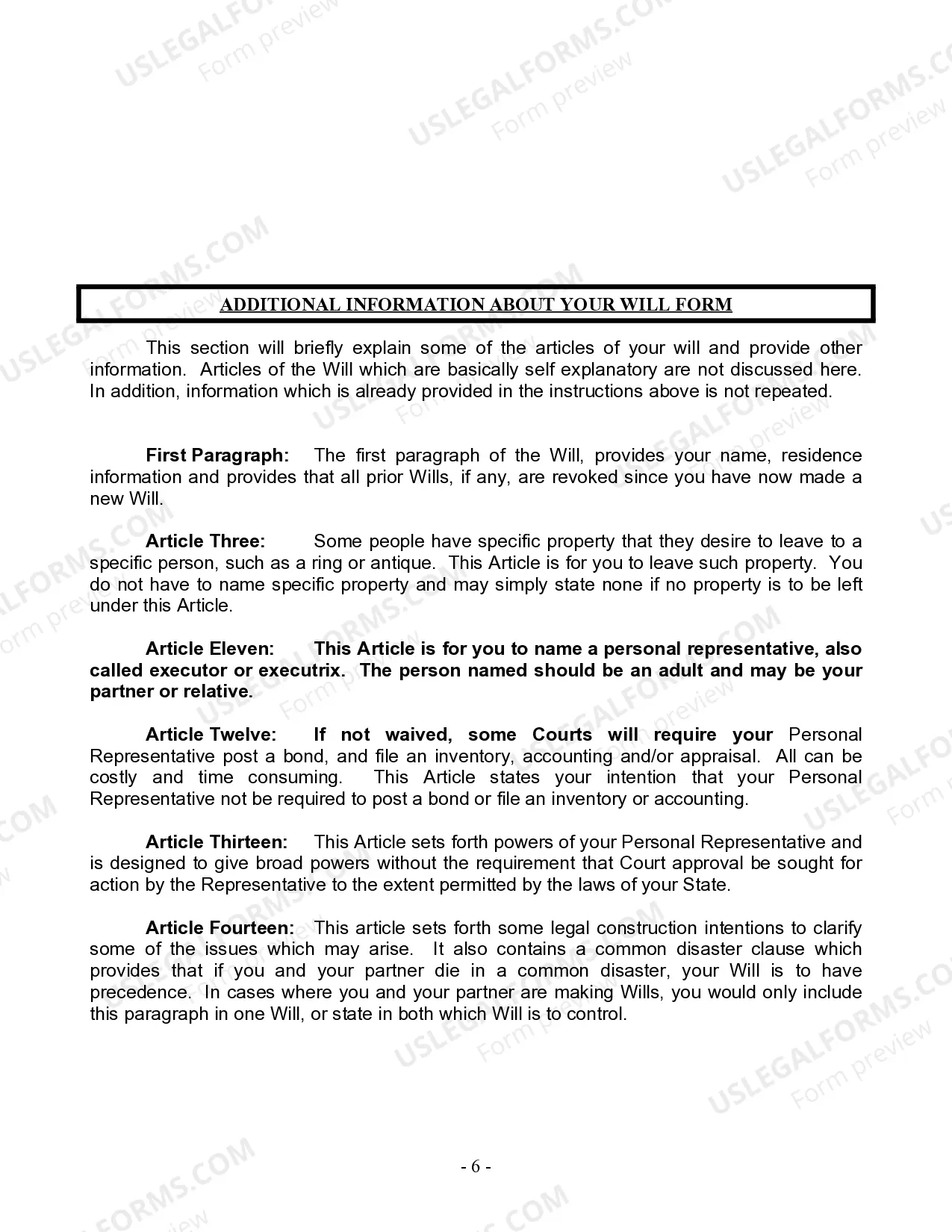 Preview Last Will and Testament for Civil Union Partner with Minor Children from Prior Marriage